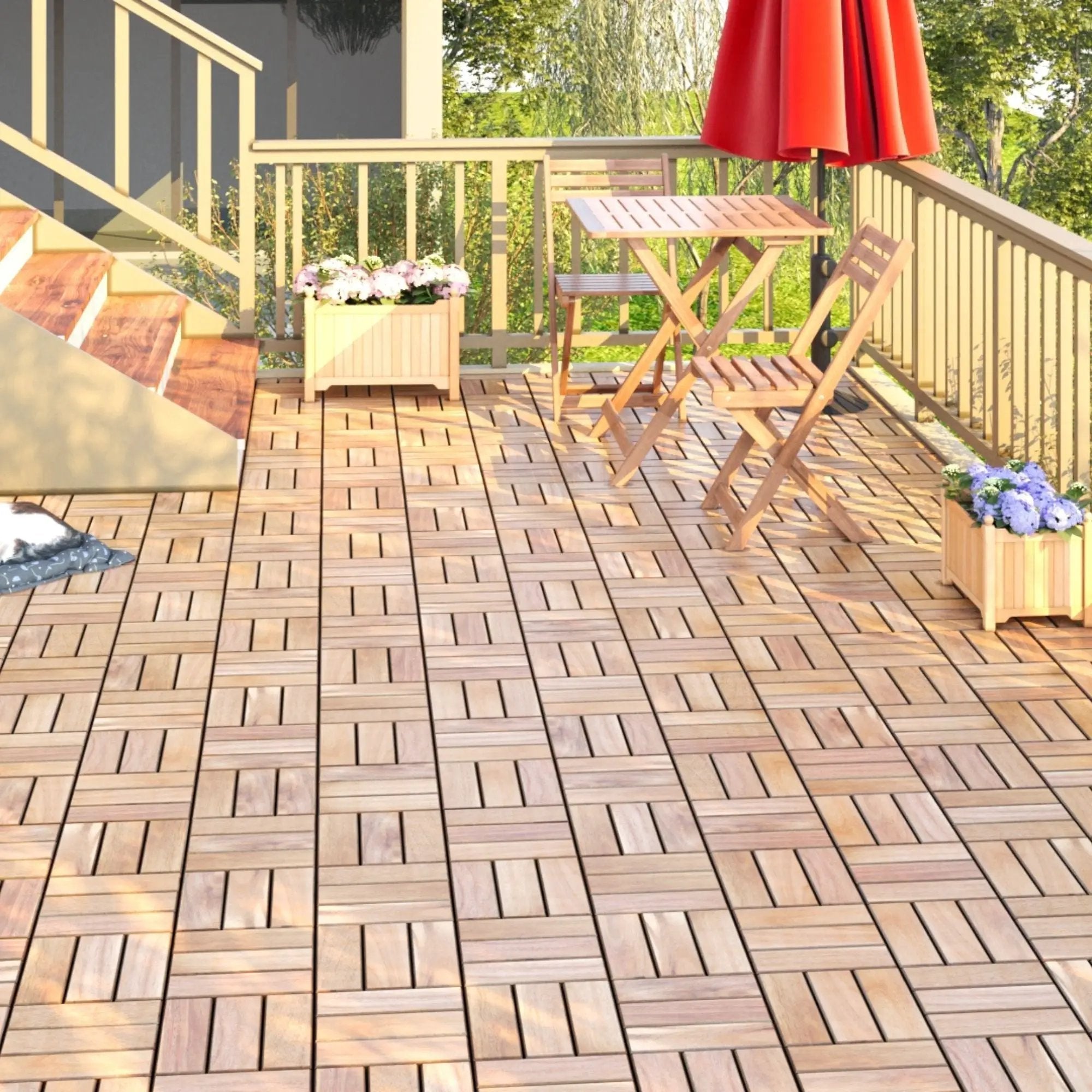 Interlocking Deck Tiles Checker Pattern, Square Acacia Hardwood Outdoor Flooring For Patio, Bancony, Pool Side by HouseOfZazla