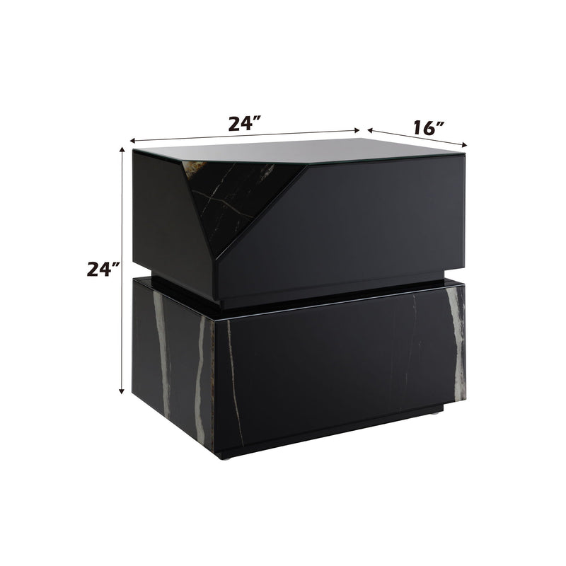 Drisana Mirrored End Table with Tempered Glass Accents - Black, photo 4 of 4