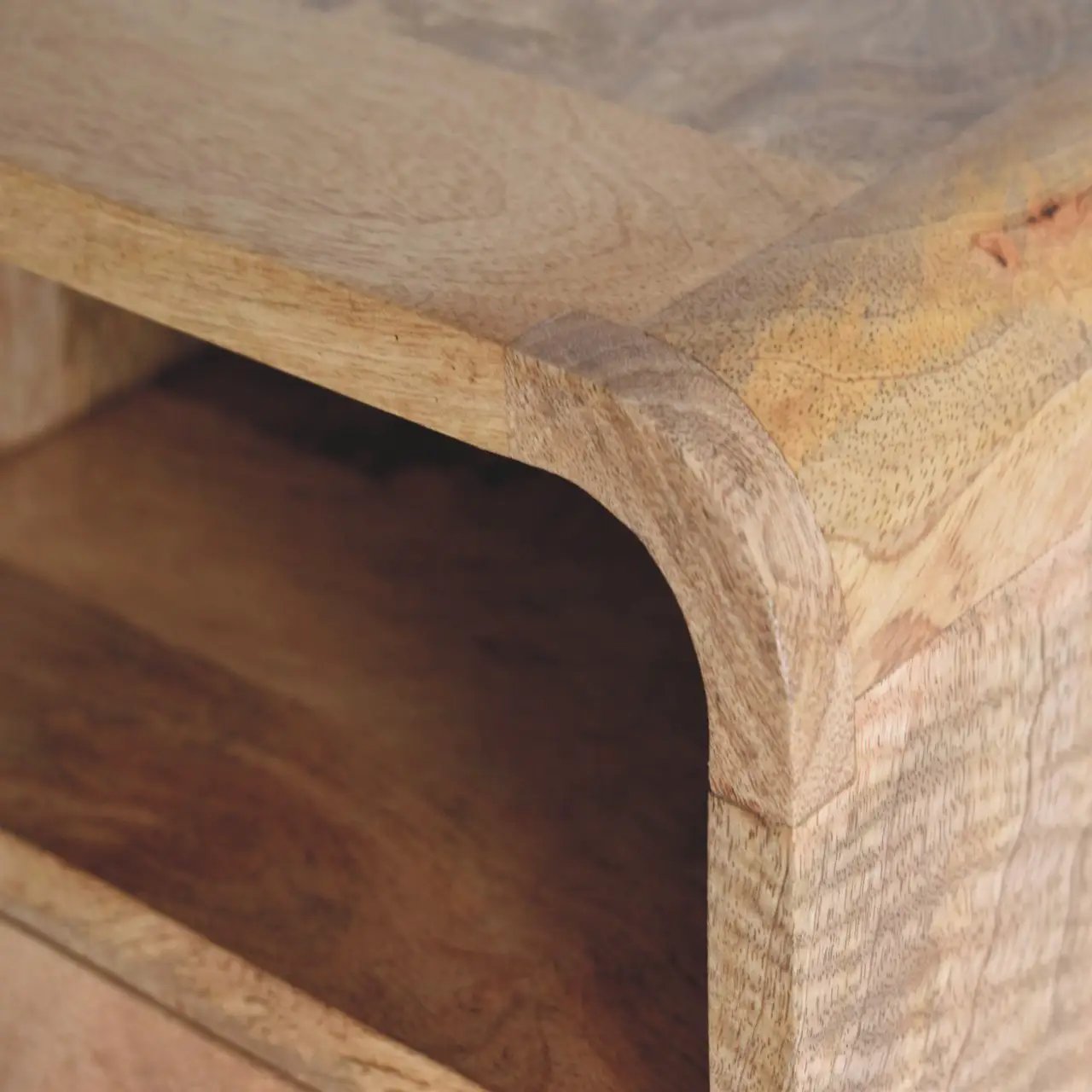 Extra Mini Wall-Mounted Curved Oak-ish Nightstand with Open Slot, 1-Drawer by HouseOfZazla