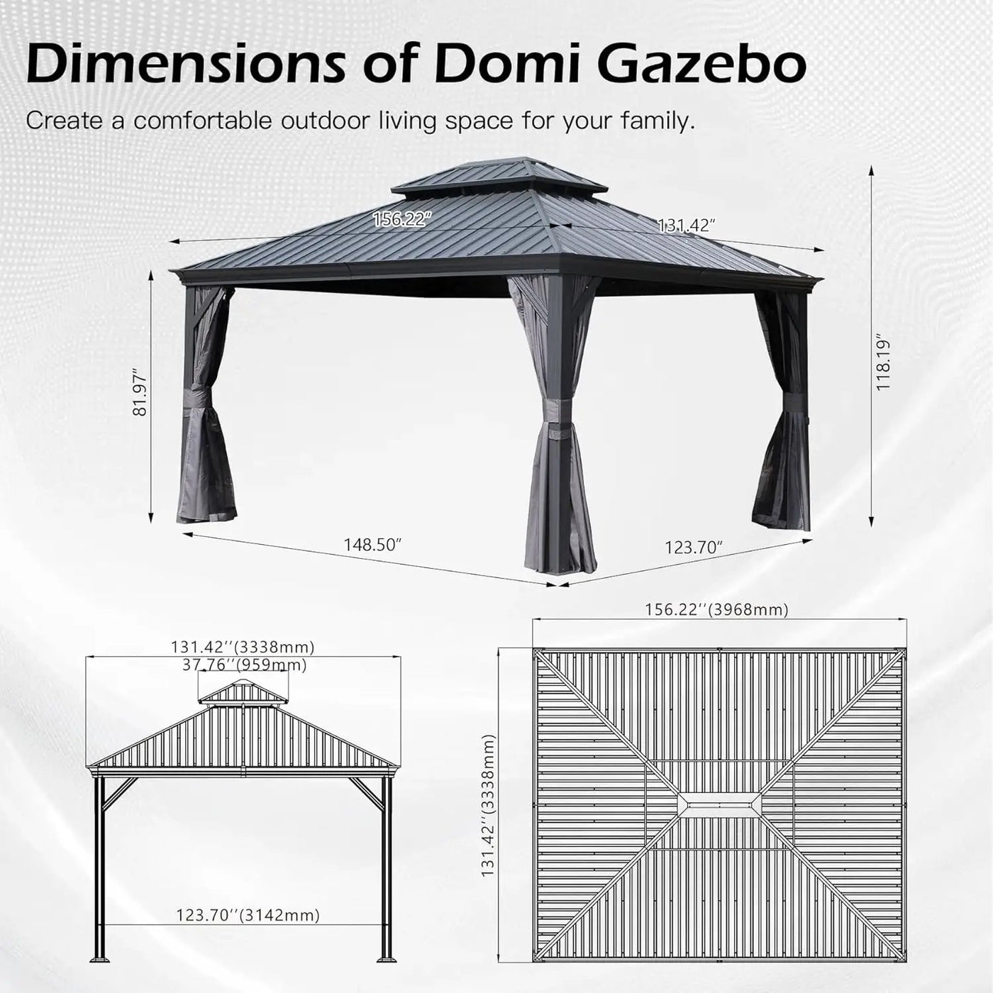 11x13FT Outdoor Gazebo with Galvanized Steel Double Roof by HouseOfZazla