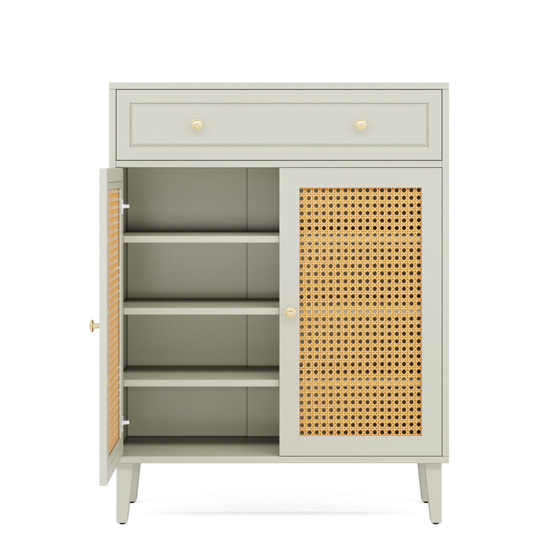 Shoe Cabinet With Rattan Doors And Drawer, 4 Tier Storage Organizer - Mint Green by HouseOfZazla