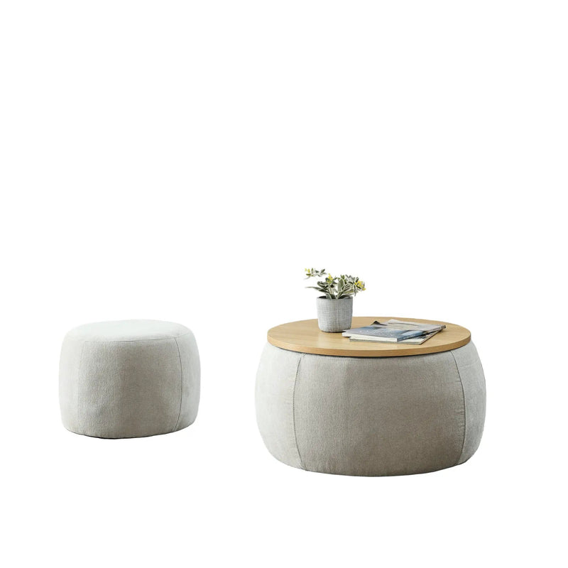 Modern Classic Round Storage Ottoman Coffee Table with Removable Top by BLAKHOM