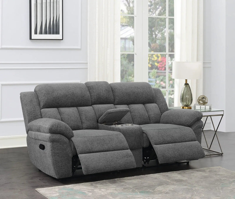 Bahrain Upholstered Motion Loveseat Charcoal by Unique Piece Furniture