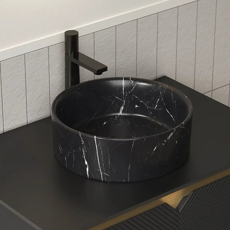 14" Bathroom Round Ceramic Sink with Stone Pattern by HouseOfZazla