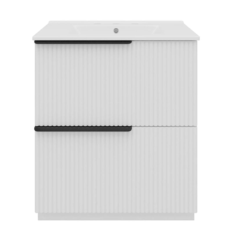 Fluted Bathroom Vanity With Ceramic Sink, Freestanding Cabinet by HouseOfZazla