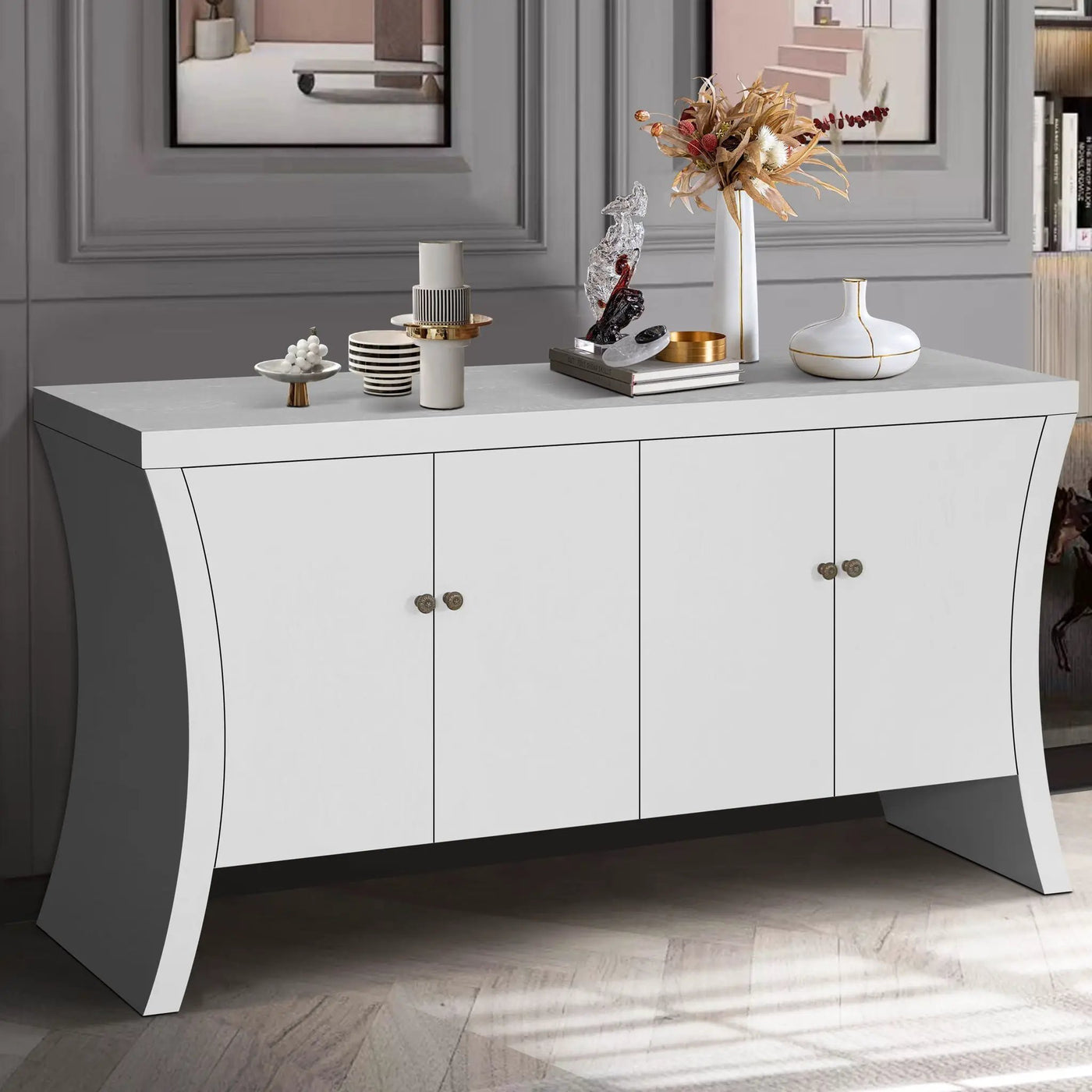 Refined Industrial 4 Door Credenza With Arc Legs & Clasps by HouseOfZazla
