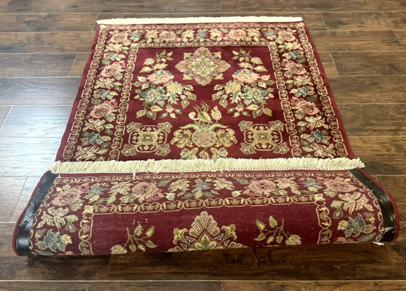 Indo Persian Kerman Rug 4x6, Burgundy, Floral by Jewel Rugs