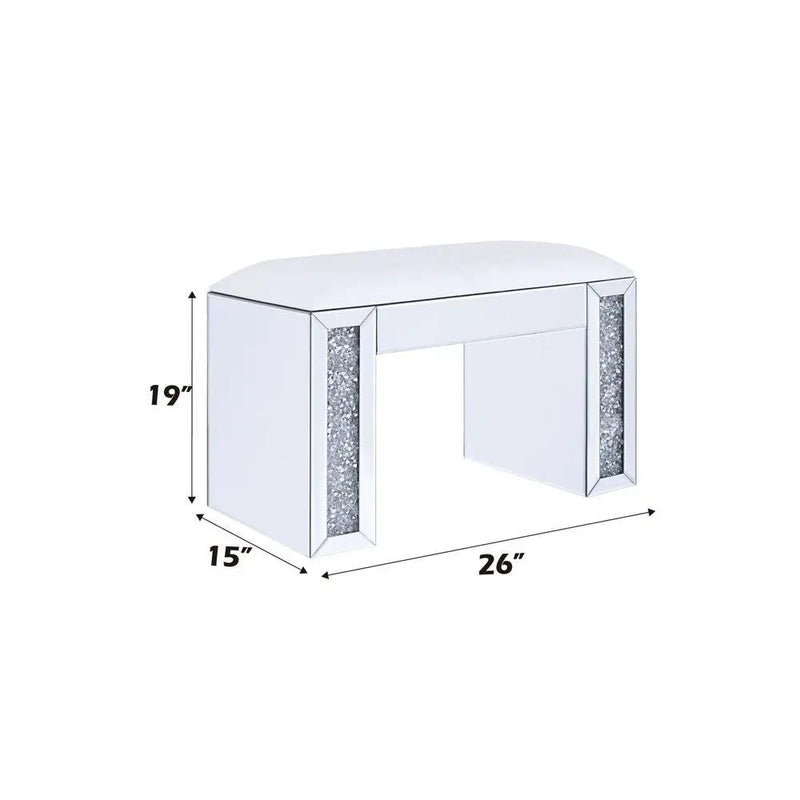 Noralie - Vanity Stool - Synthetic Leather , Mirrored & Faux Diamonds by Unique Piece Furniture