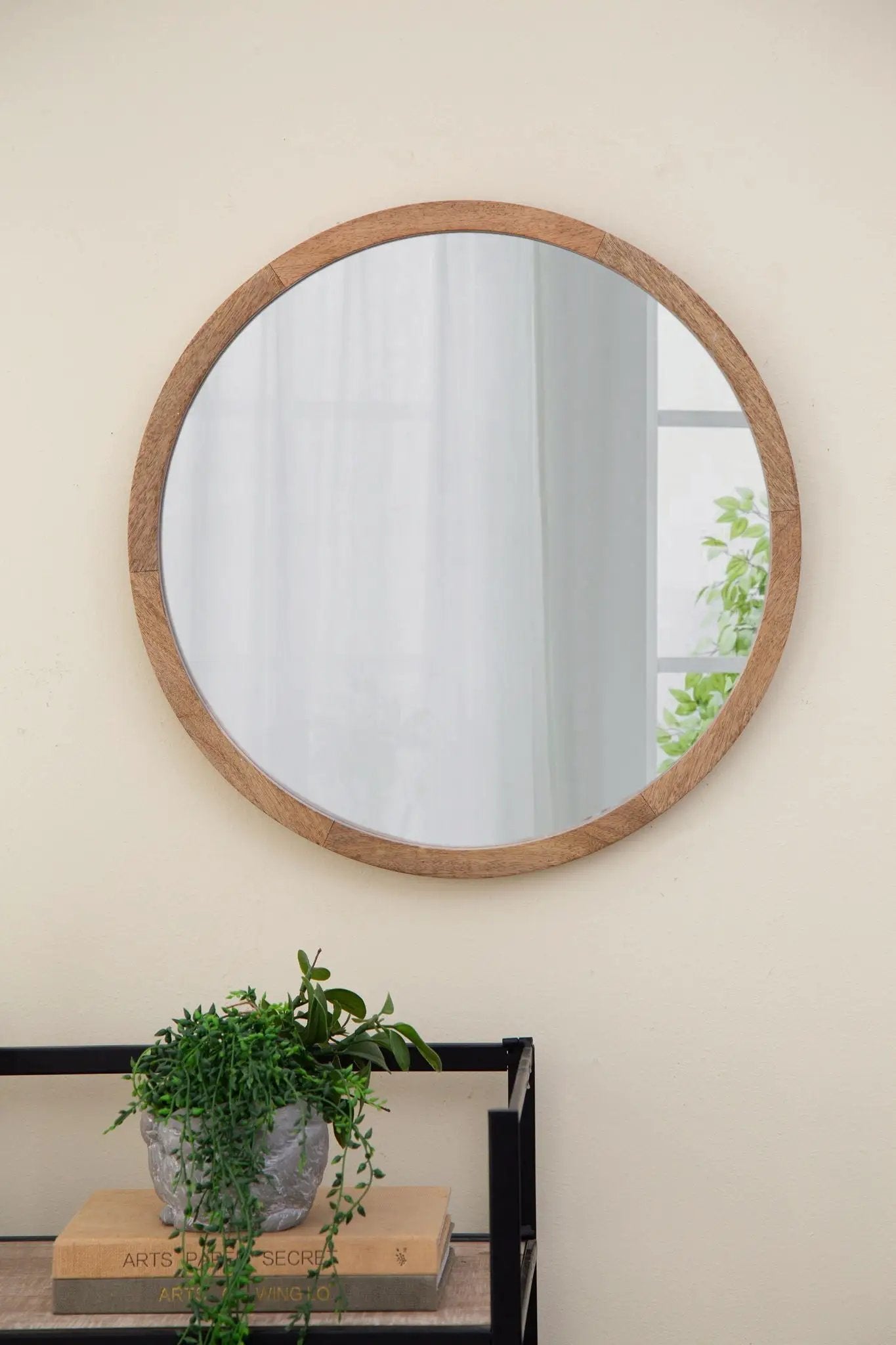 Circle Wall Mirror With Wooden Frame for Living Room by HouseOfZazla