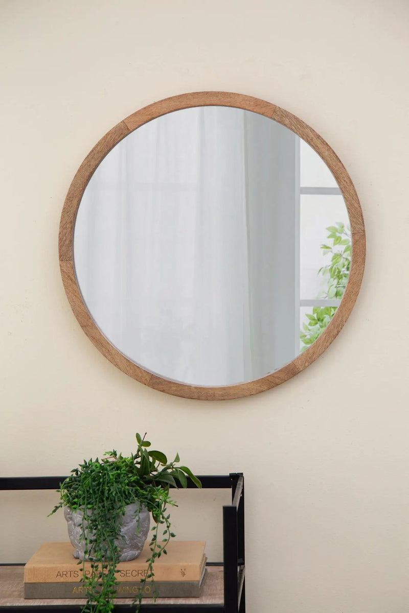 Circle Wall Mirror With Wooden Frame for Living Room by HouseOfZazla