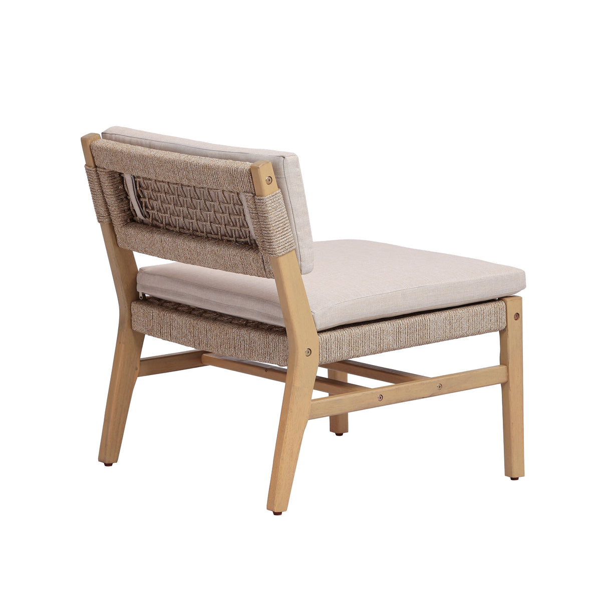 Acacia and Rope Lounge Chair with Water-Repellent Cushions - Beige, photo 8 of 10