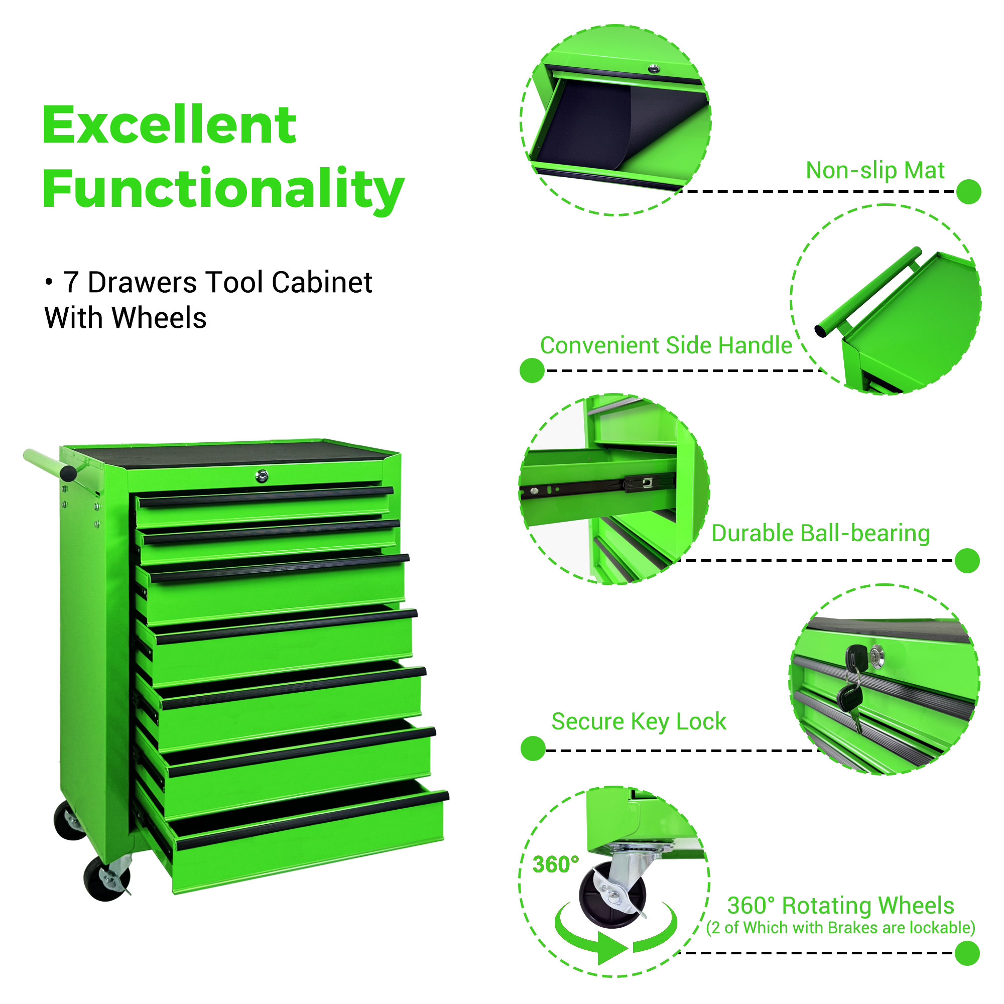 Rolling Metal Tool Chest with 7 Drawers, 20" Steel Organizer by HouseOfZazla