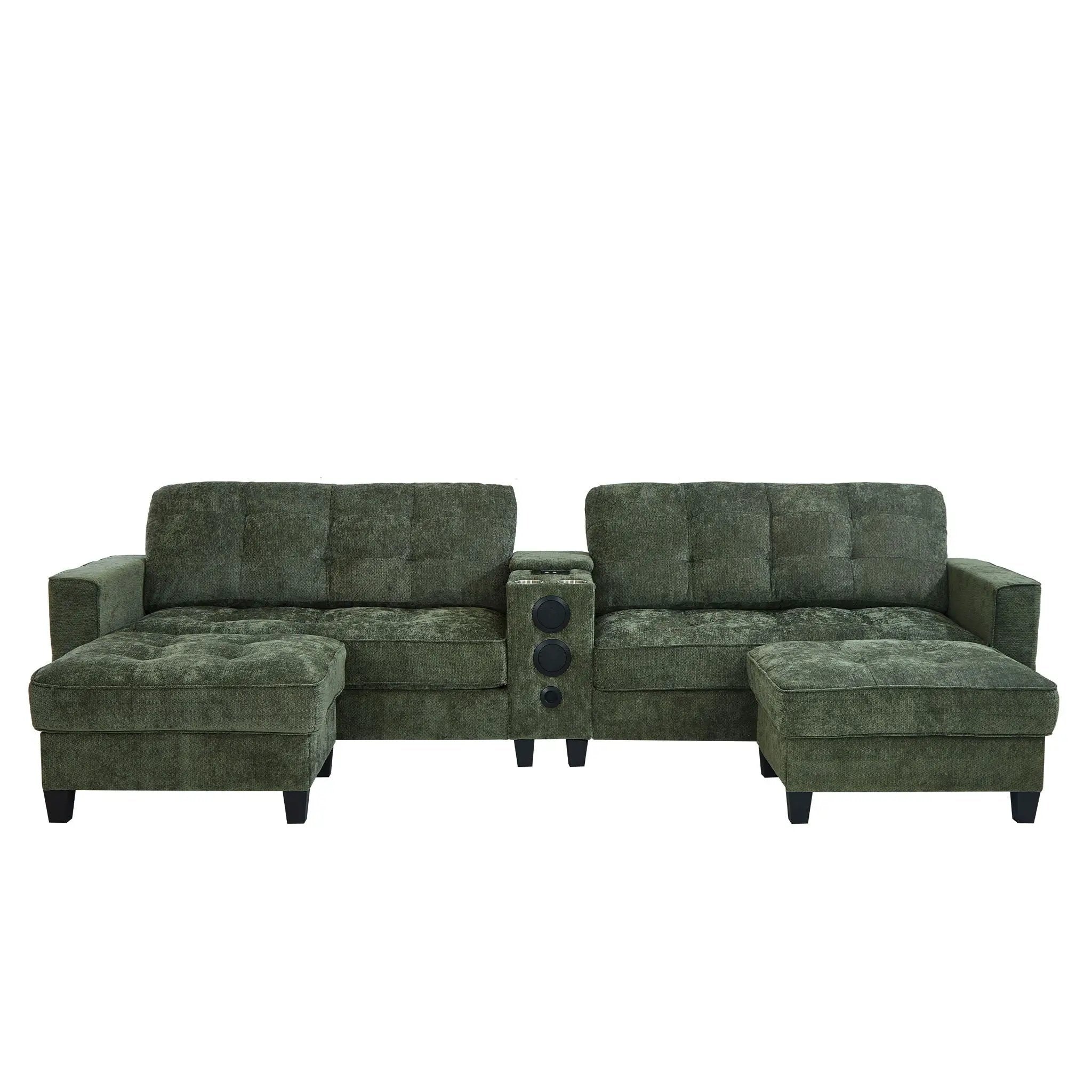 Modern Sectional Sofa U-Shaped With Movable Ottomans, Bluetooth Speakers, LED Lights And Modular Storage by HouseOfZazla