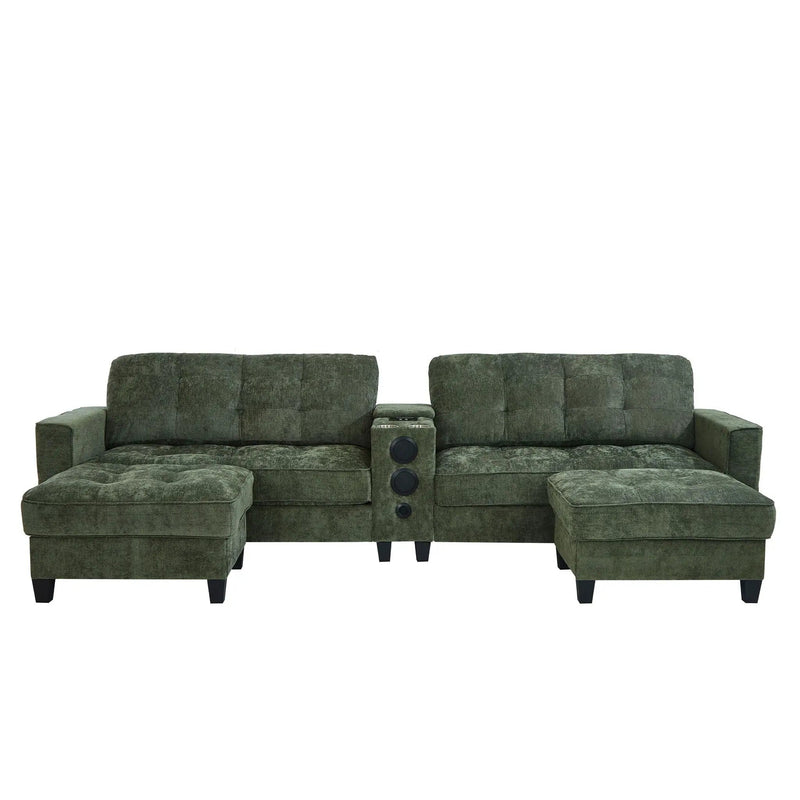 Modern Sectional Sofa U-Shaped With Movable Ottomans, Bluetooth Speakers, LED Lights And Modular Storage by HouseOfZazla