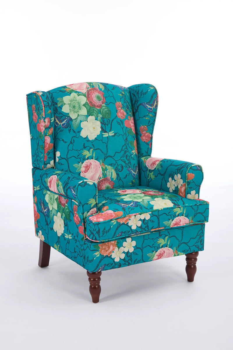 Modern Accent Chair with Retro Wood Legs - Floral by HouseOfZazla