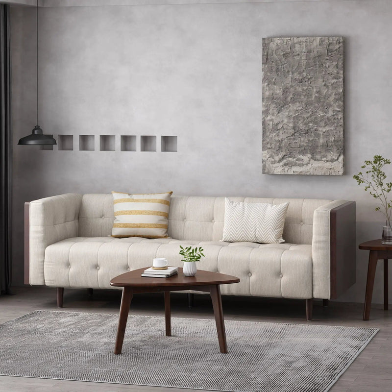 Contemporary Mid-Century Charm 3 Seater Sofa With Button Tufted Waffle Stitching by HouseOfZazla