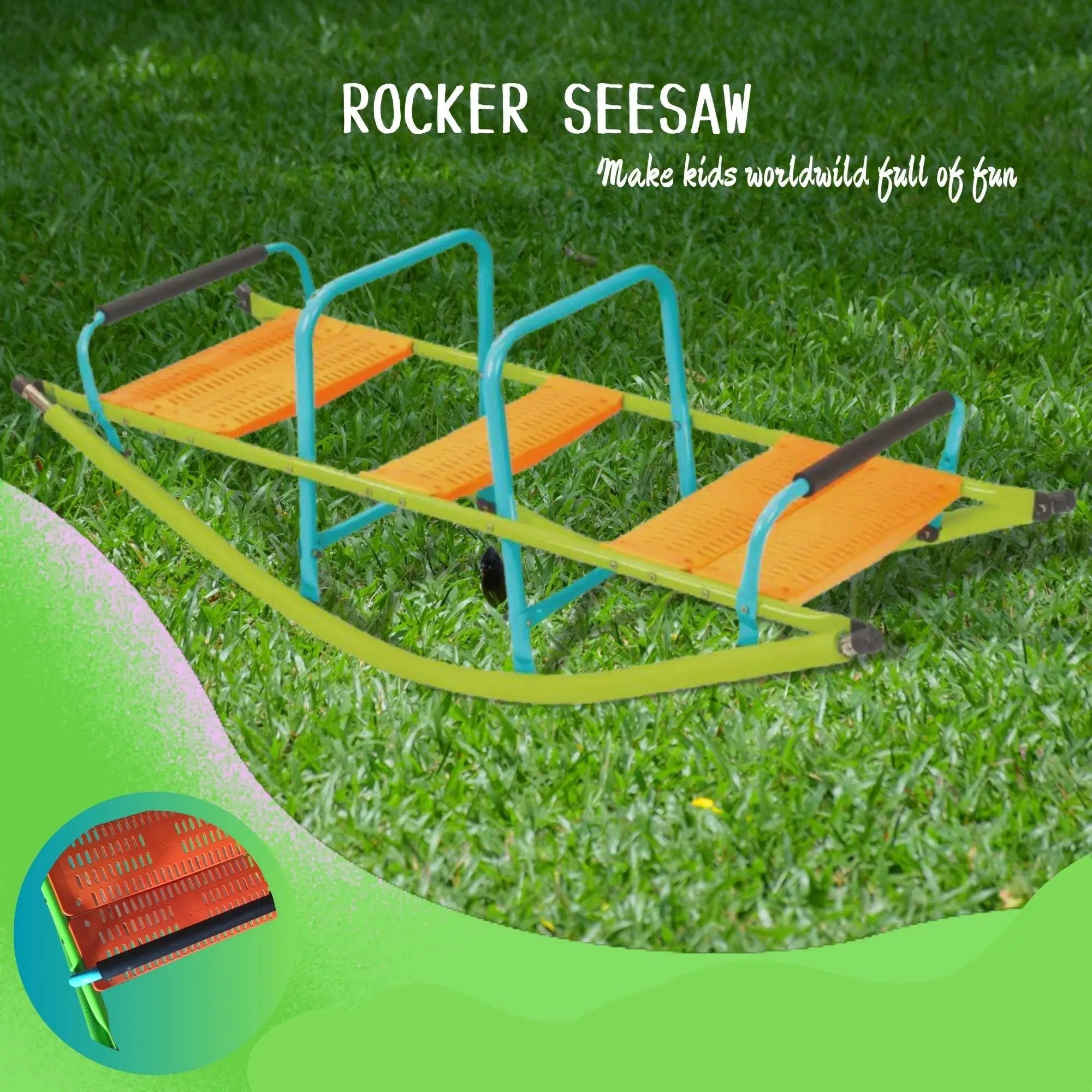 Xss008 High Quality Kids Seesaw Plastic Seat Playground Equipment Cute Baby Plastic Rocker Outdoor Children Steel Tube For Kids Age 3+ - Green / Blue by HouseOfZazla