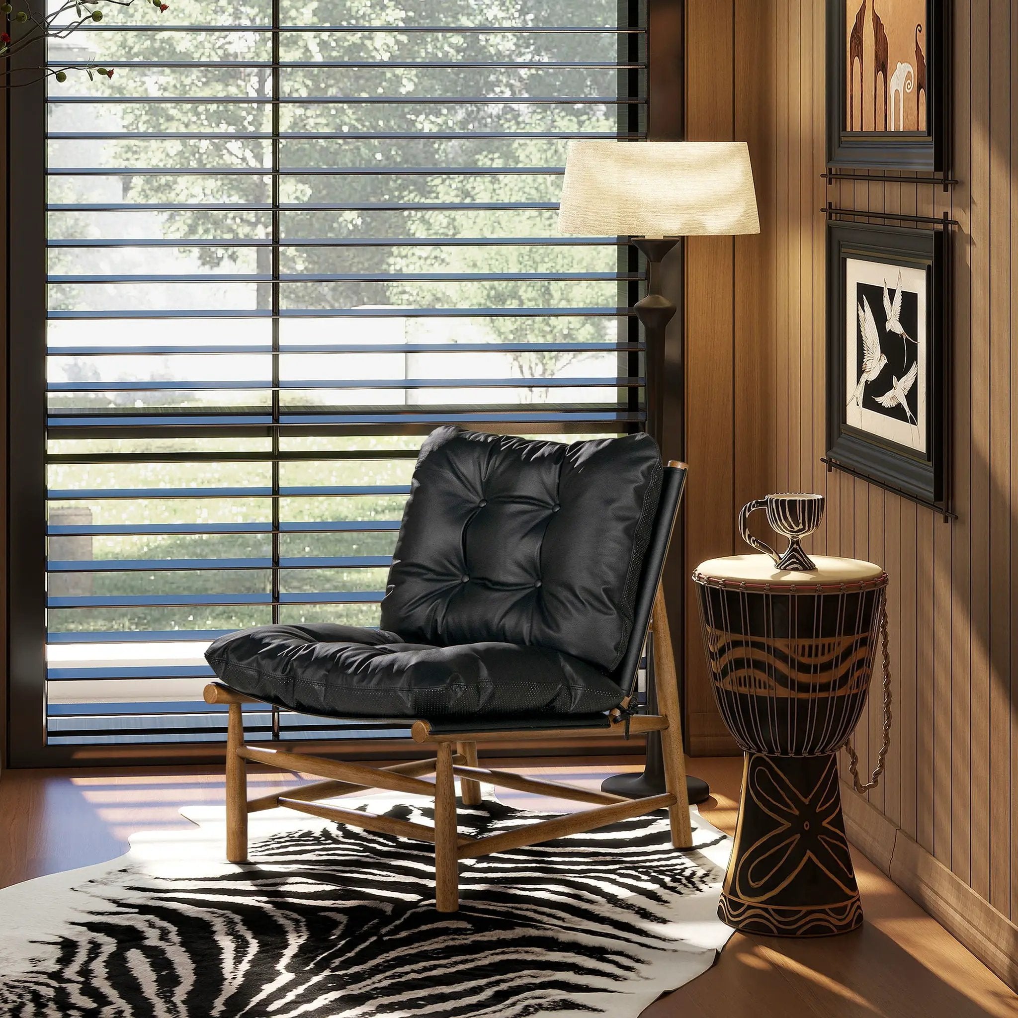 Oxford Leather Mid-Century Modern Accent Chair - Noir Black by HouseOfZazla