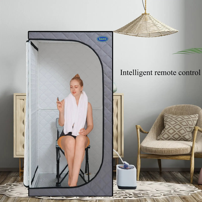 Portable Grey Mini Plus style Steam Sauna tent–Personal Home Spa, with Steam Generator, Remote Control, Foldable Chair, PVC pipes. Easy to Install,fast heating, with FCC & UL Certification by HouseOfZazla