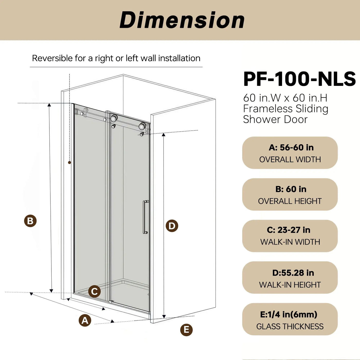 Frameless Single Sliding Shower Door & Handle And Square Tube Track by HouseOfZazla