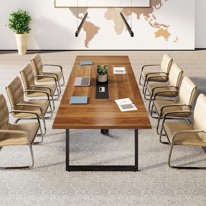 Conference Table For 8 - 10 People With Cable Management - Brown / Black by HouseOfZazla