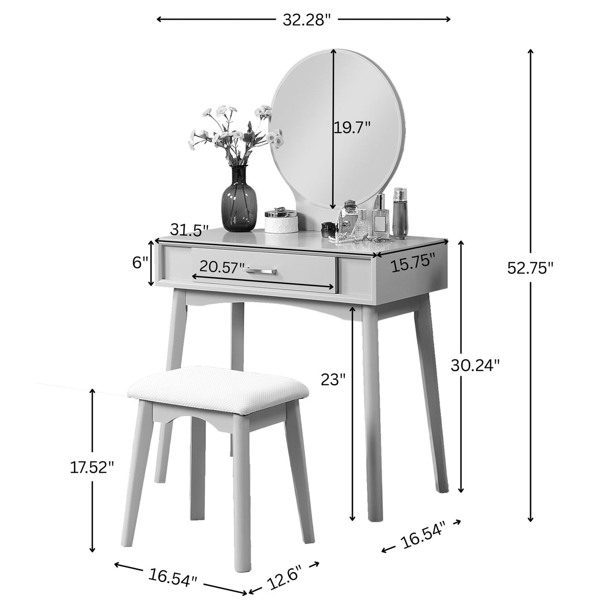 Contemporary Wood Vanity Set with Mirror and Stool - Gold, photo 6 of 7
