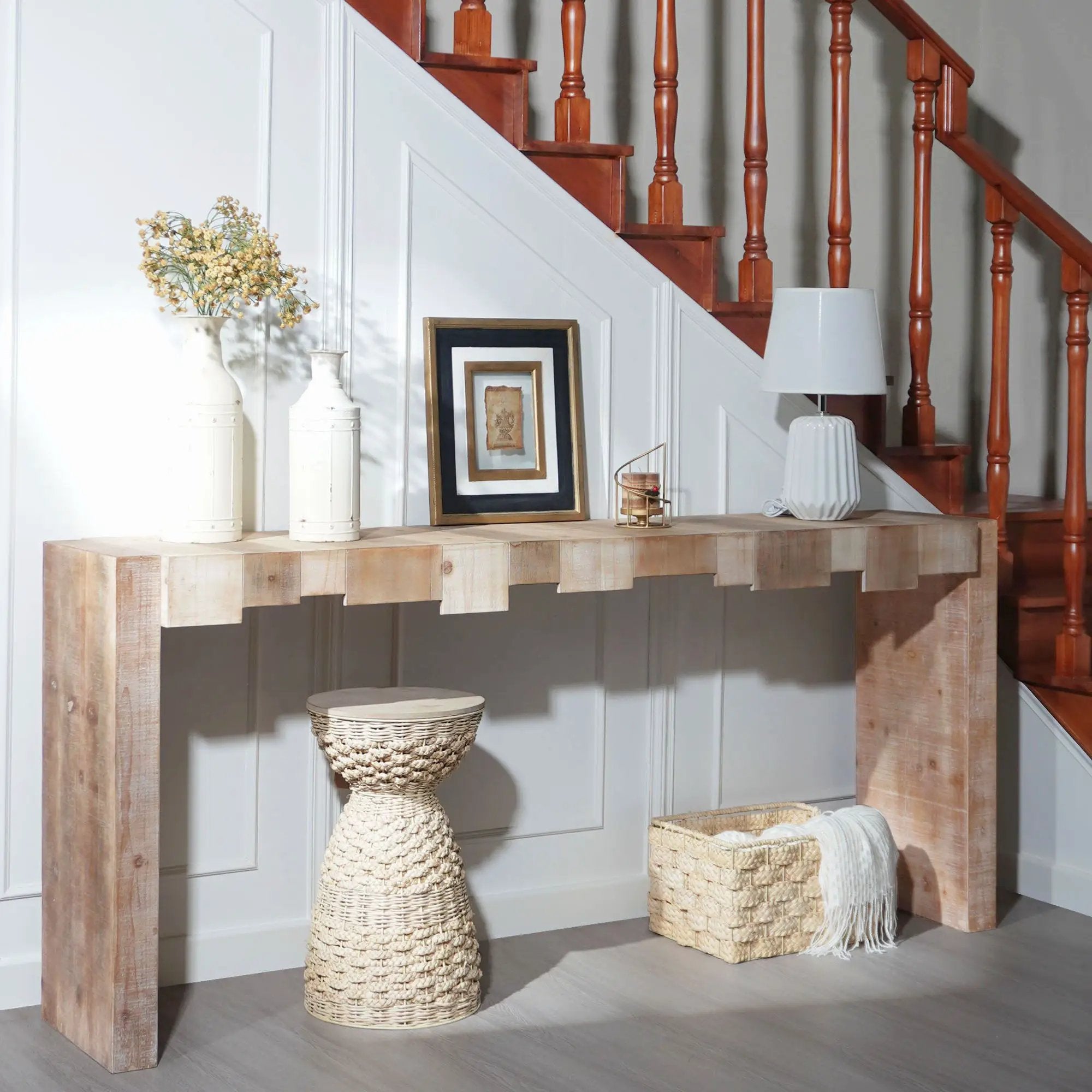 Modern Rustic Table With Sculpted Block Design