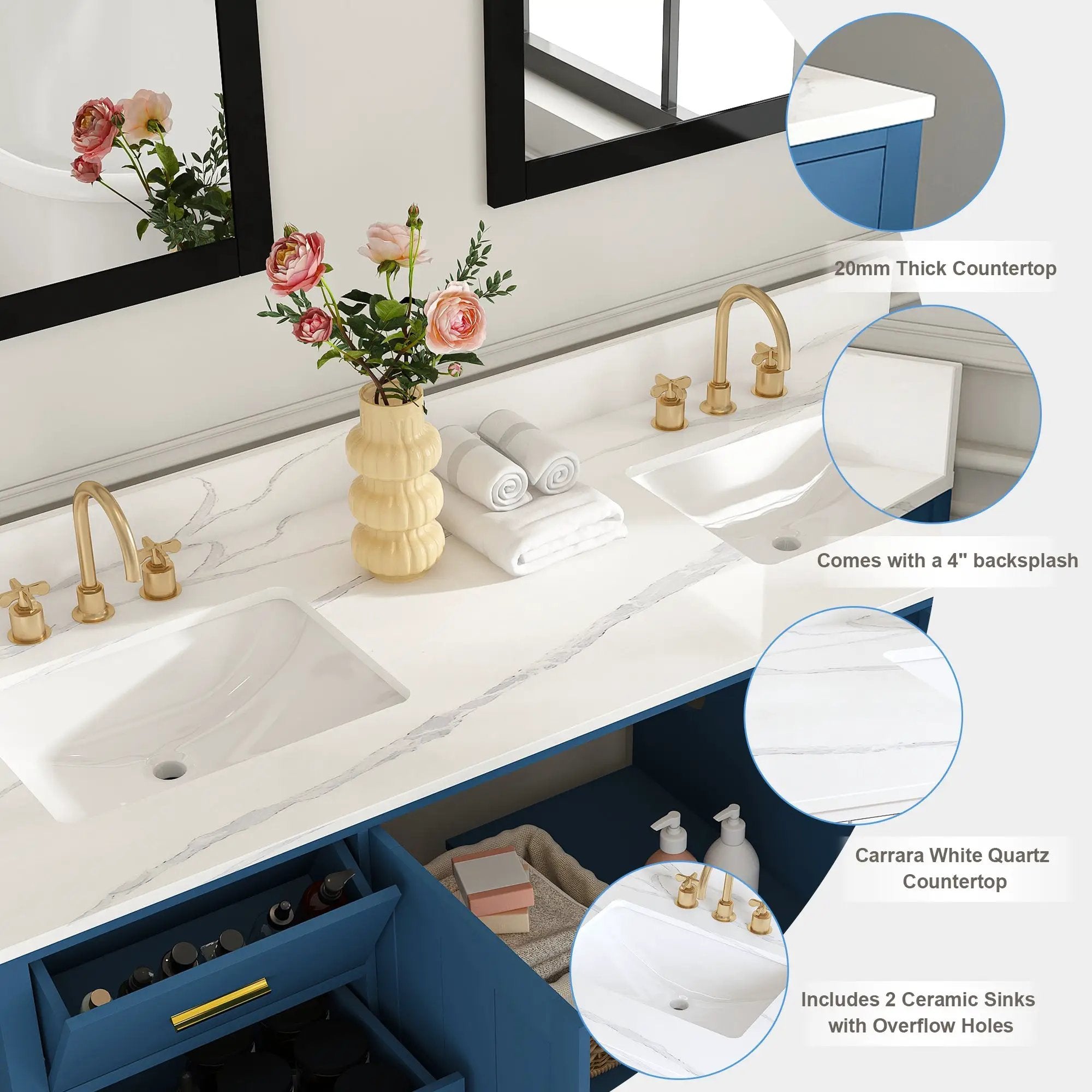 60" Solid Wood Bathroom Vanity with Double Sinks by HouseOfZazla