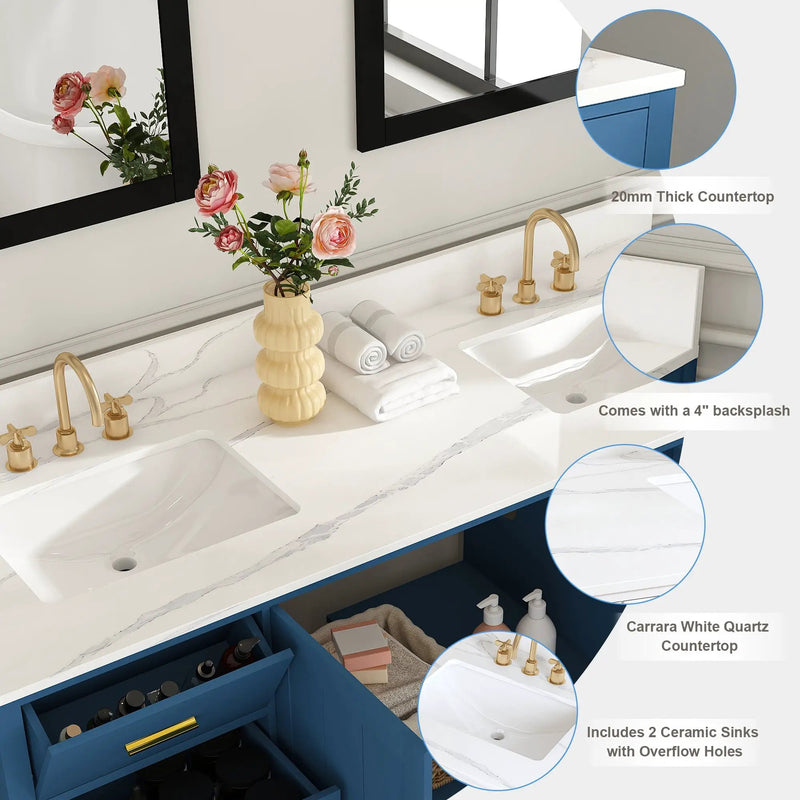 60" Solid Wood Bathroom Vanity with Double Sinks by HouseOfZazla