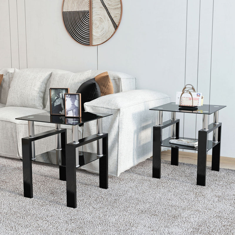 Modern Tempered Glass Tea Table Set with Metal Frame – Black, photo 3 of 4