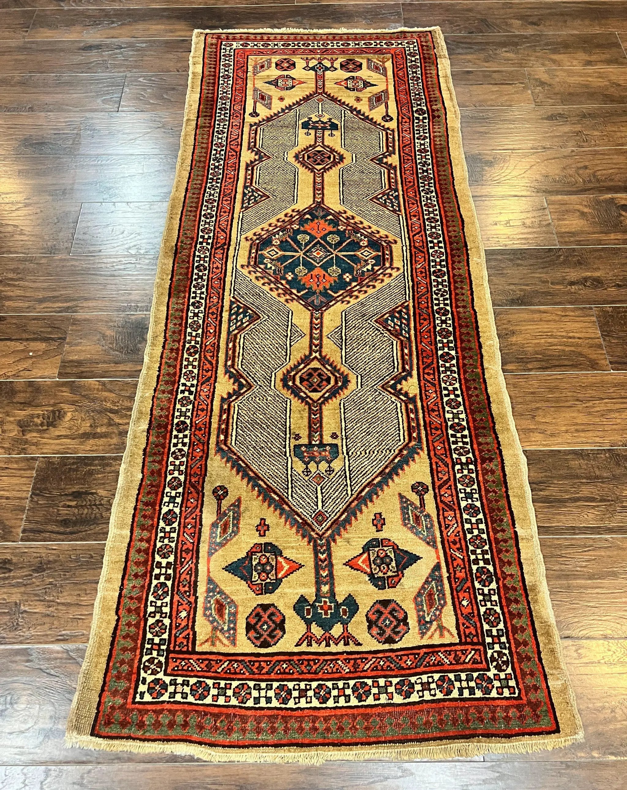 Antique Persian Runner 3 x 7, Camel Hair Runner 3x7 ft, Handmade Hallway Rug, Geometric Design, Tribal Rug, Persian Sarab Rug 3x7 by Jewel Rugs