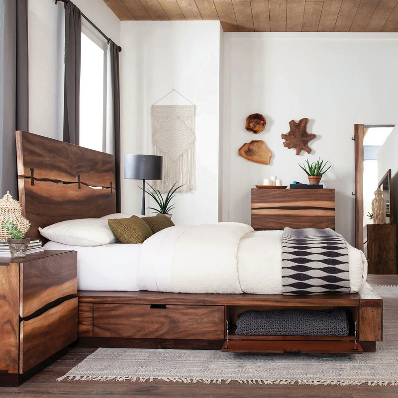 Winslow Wood Eastern King Storage Panel Bed Smokey Walnut by Unique Piece Furniture