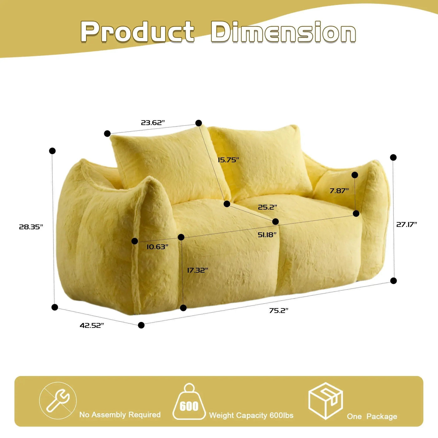 Giant Bean Bag Couch, Ultra Soft Fluffy Loveseat For Living Room by HouseOfZazla