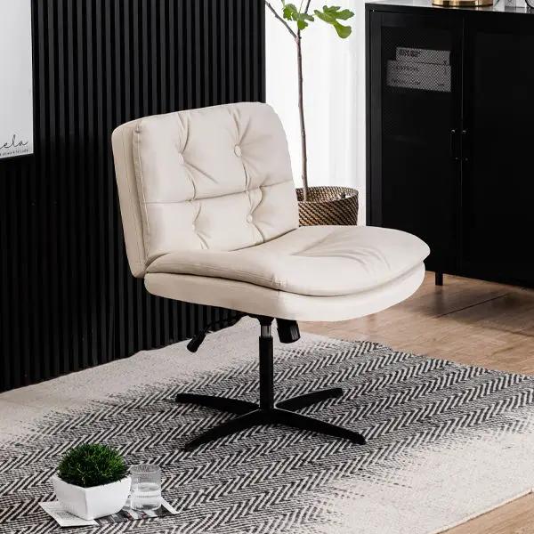 Large Size Armless Home Office Desk Chair Vanity Chair No Wheels - Beige by Unique Piece Furniture