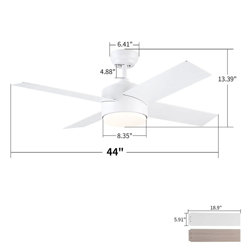 Ceiling Fan With Remote Control, Reversible DC Motor, 6 Speeds, 3 Dimmable LED, Quiet Timer For Indoor - White by Unique Piece Furniture