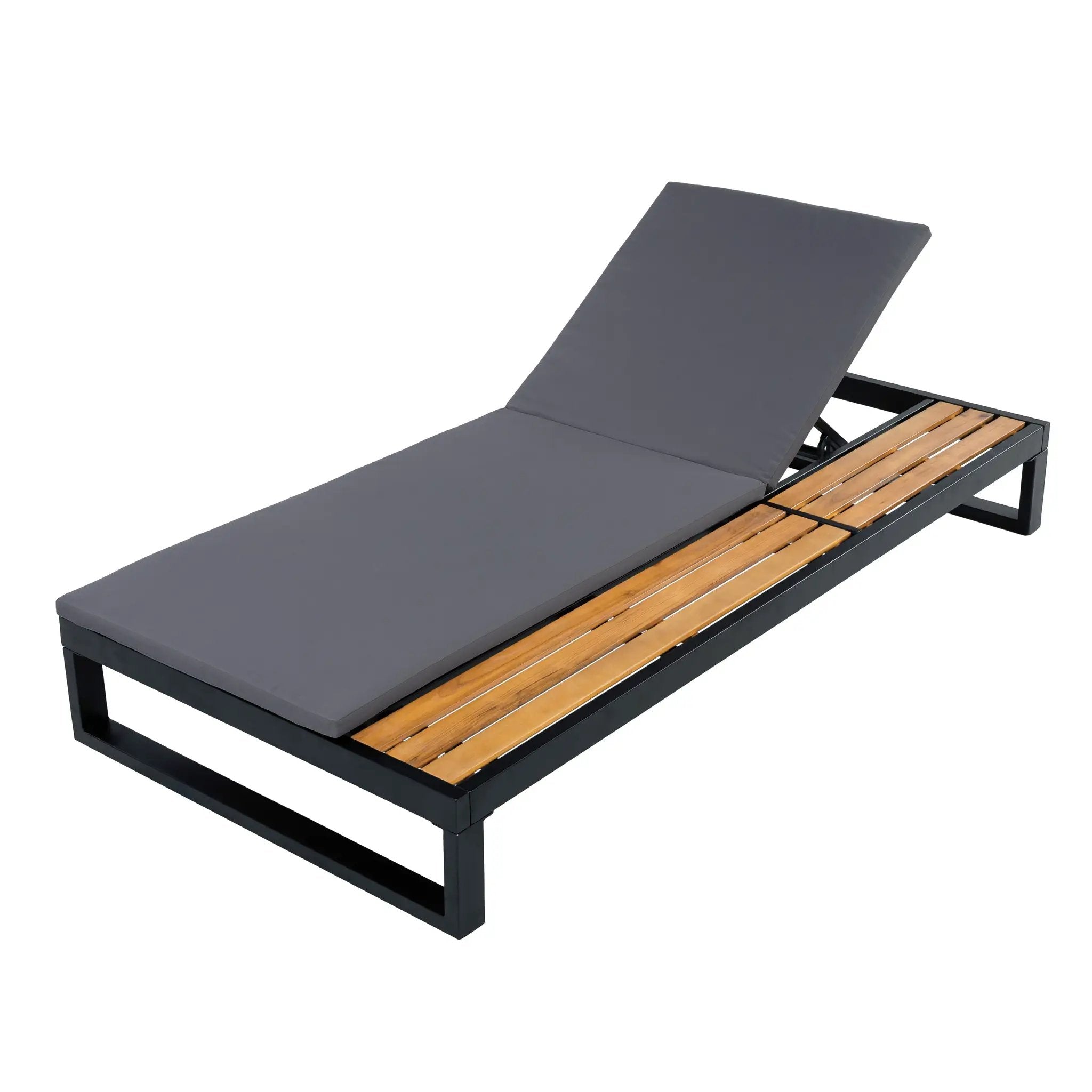 Black Iron & Teak Finish Chaise Lounge Set by HouseOfZazla