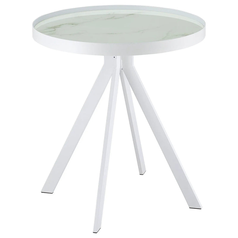Briggs Round Marble Printed Glass Top End Side Table White by Unique Piece Furniture