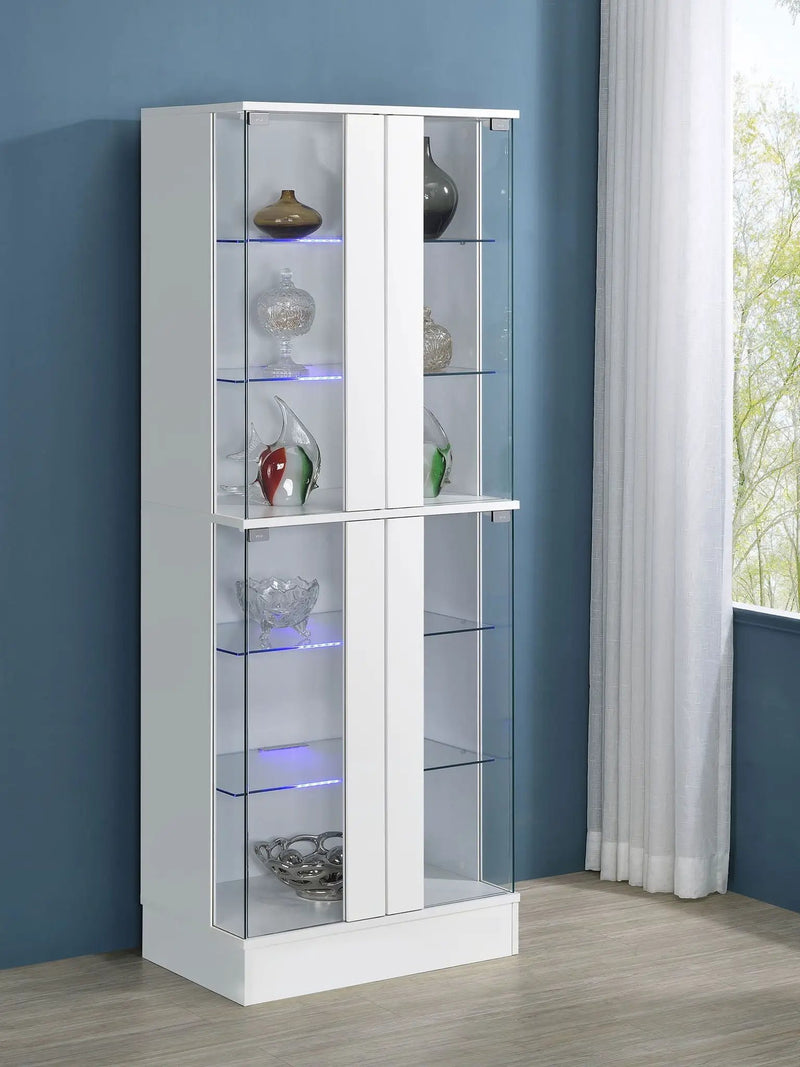 Cabra 4-door LED Curio Display Cabinet White High Gloss by Unique Piece Furniture