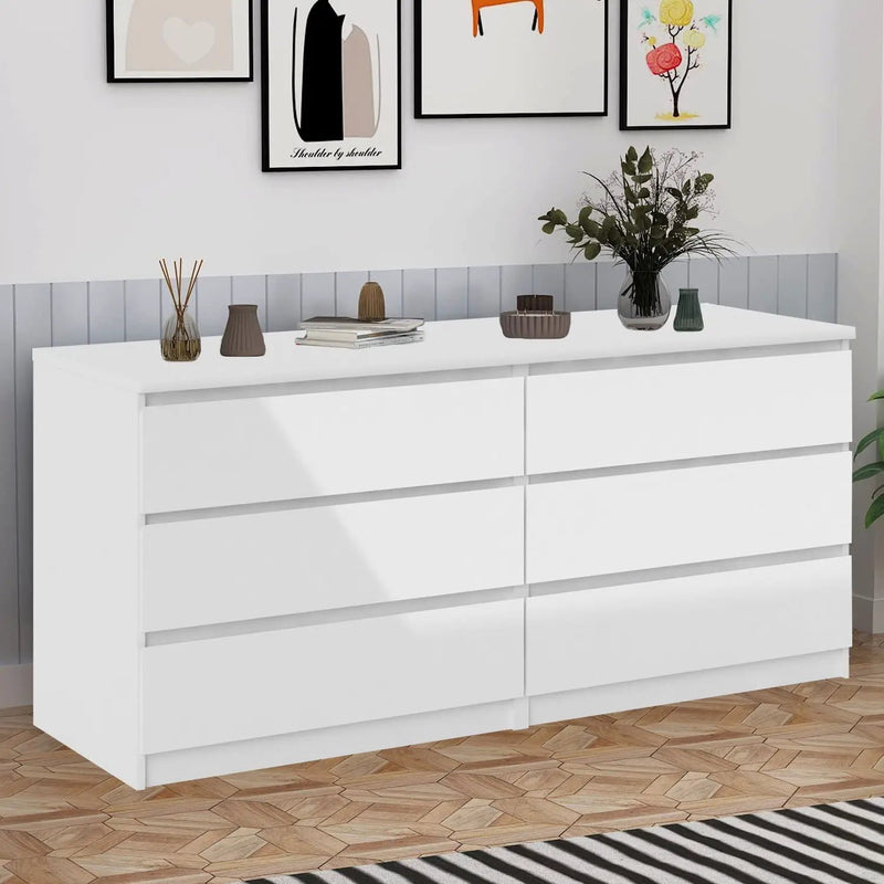 6 Drawer Double Dresser For Bedroom Living Room Hallway - White by HouseOfZazla