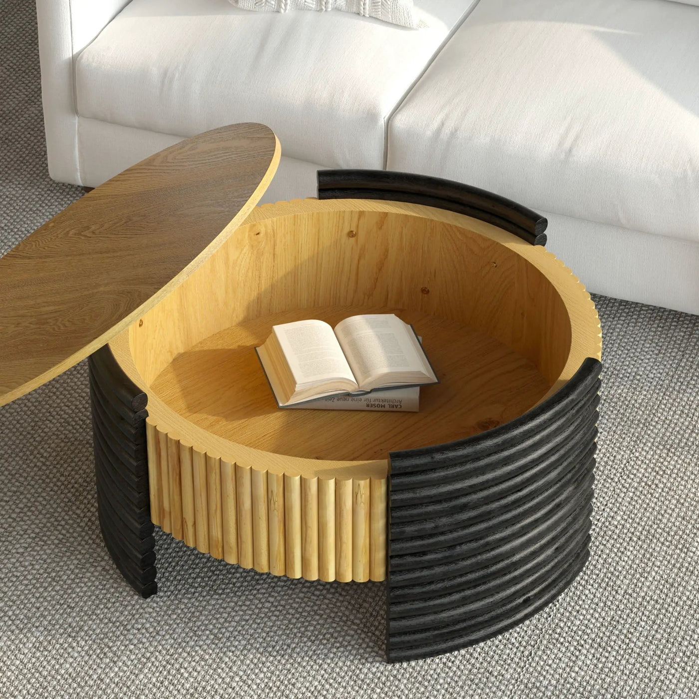 Modern Colorblocked Striped Coffee Table With Flip Top Storage by HouseOfZazla