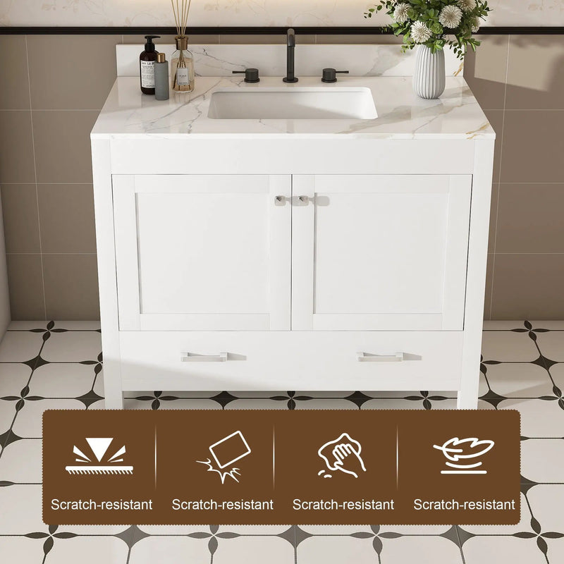 43" Bathroom Vanity, Multi Functional Cabinet With Doors And Drawer - White by HouseOfZazla