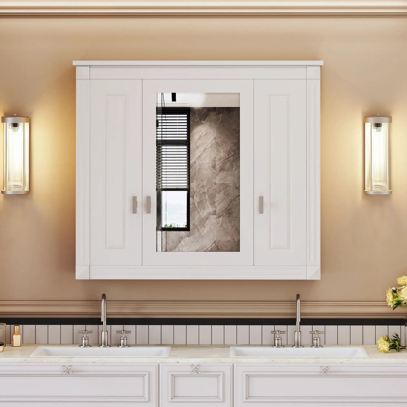 Wall Mounted Bathroom Cabinet With Mirror And 5 Shelves, Rectangular Design by Unique Piece Furniture