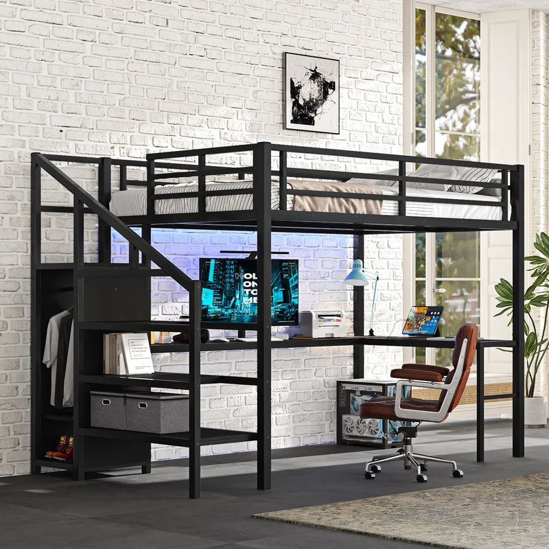 Full Size Loft Bed with L-Shaped Desk and USB by HouseOfZazla