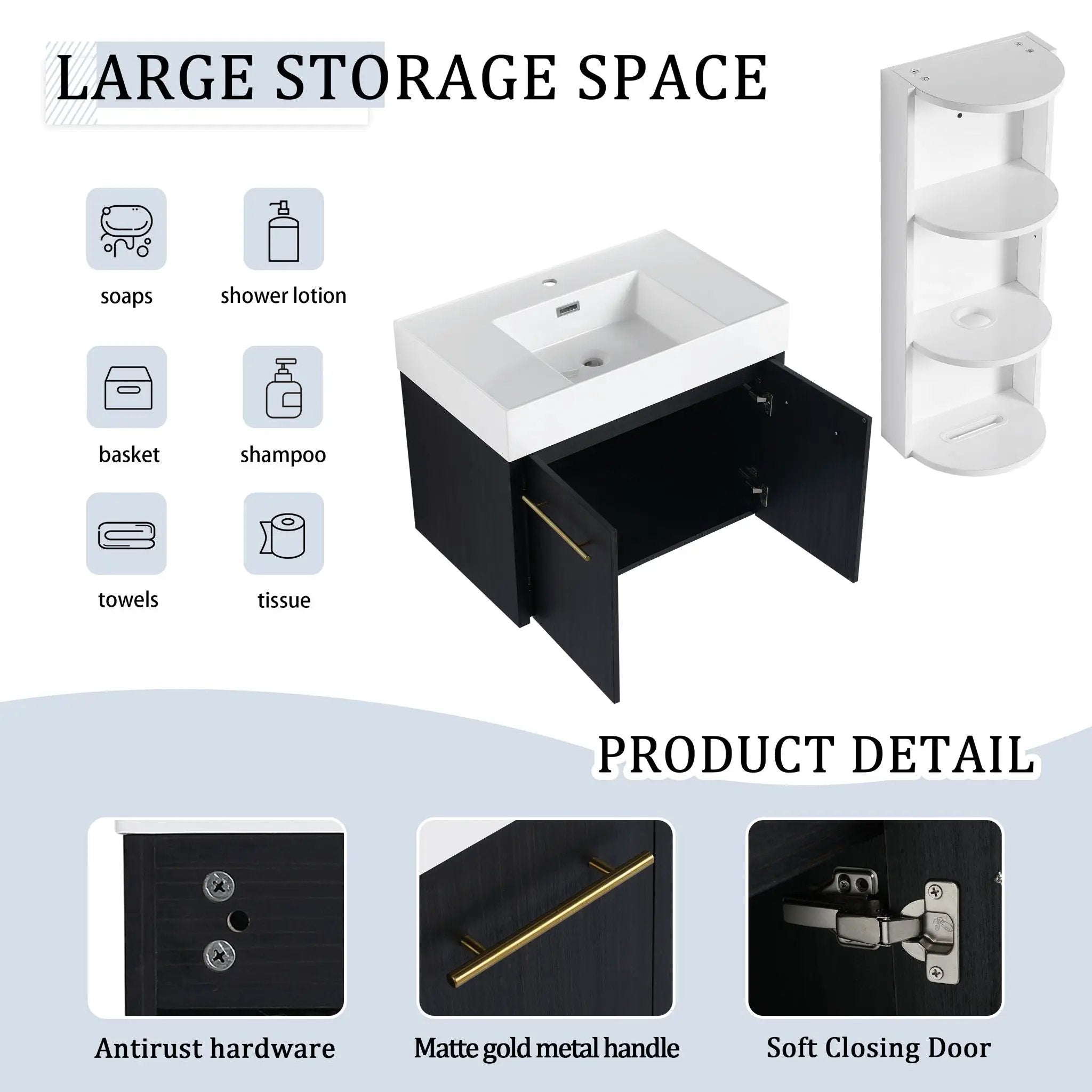 Modern Wall Mounted Bathroom Vanity With Thick Edge Resin Sink And Storage Rack by Unique Piece Furniture