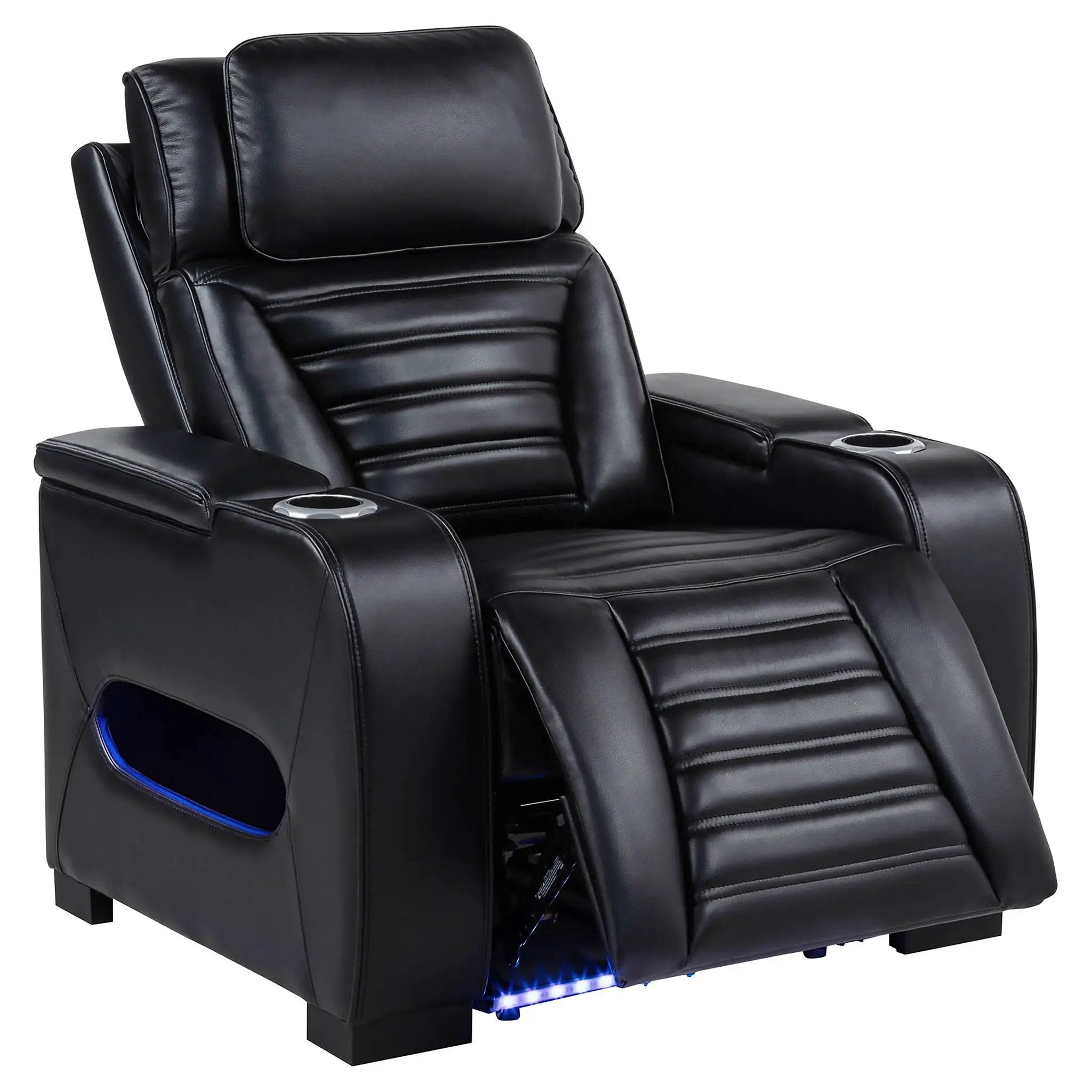 Zuma Faux Leather Upholstered Dual Power LED Recliner Black by Unique Piece Furniture