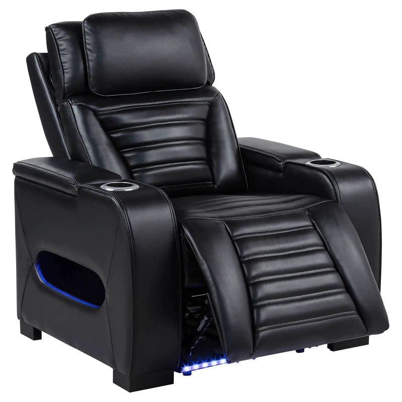 Zuma Faux Leather Upholstered Dual Power LED Recliner Black by Unique Piece Furniture