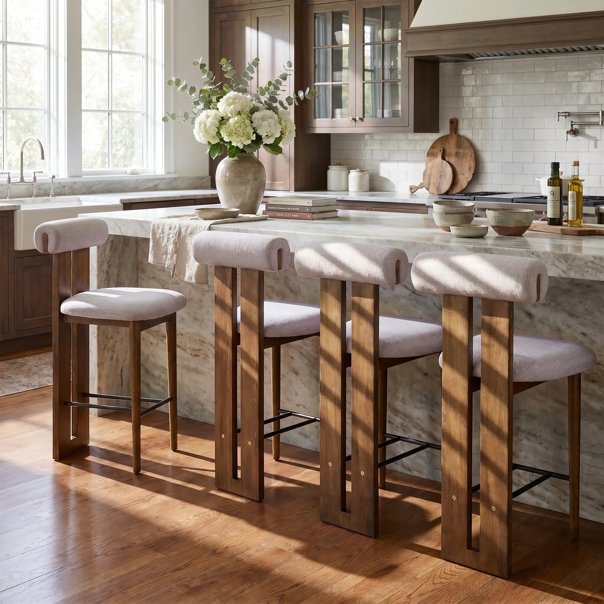 Renee Indoor Modern Split-Back Rubber Wood Counter Stool by HouseOfZazla