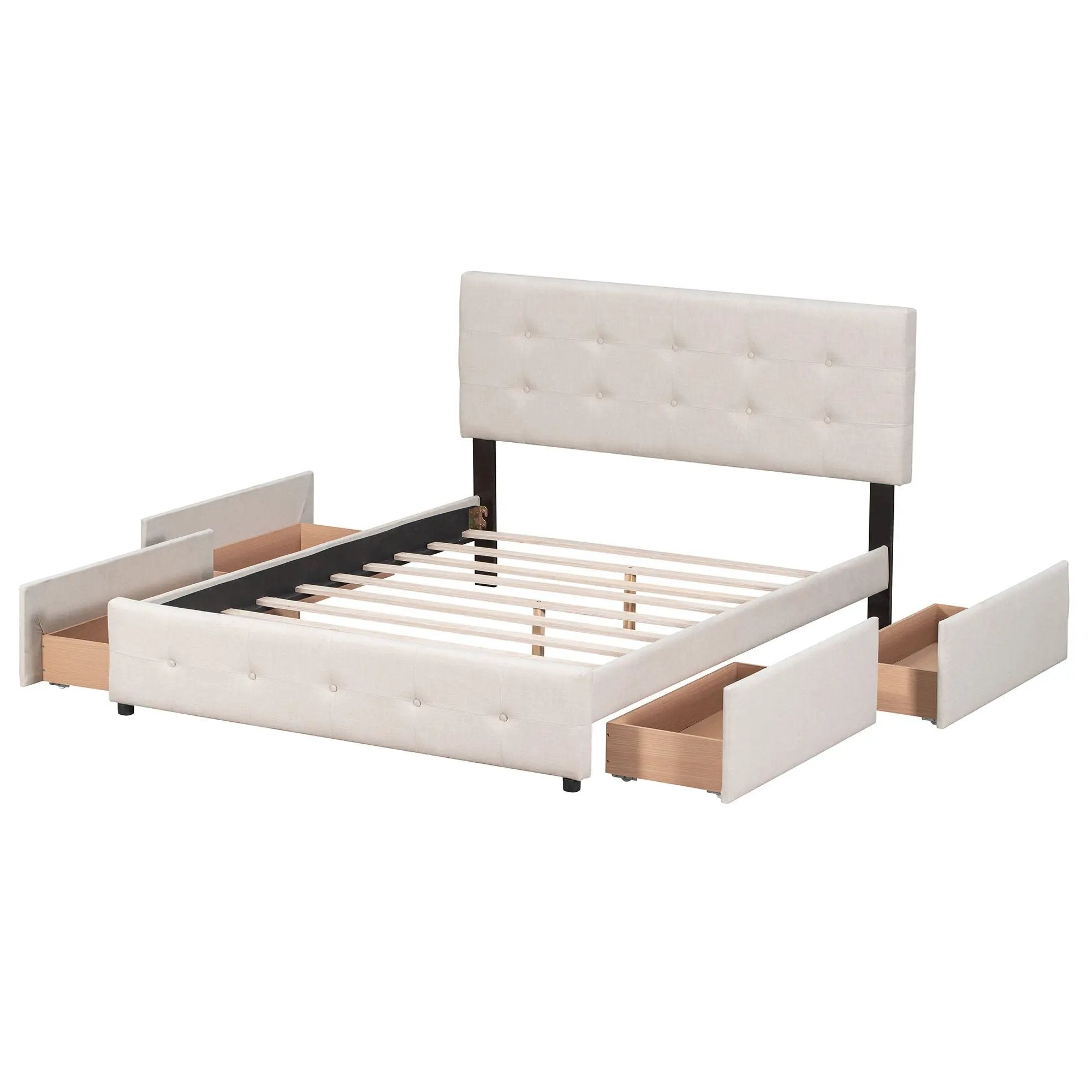 Upholstered Platform Bed With Classic Headboard And Drawers, No Box Spring Needed by Unique Piece Furniture