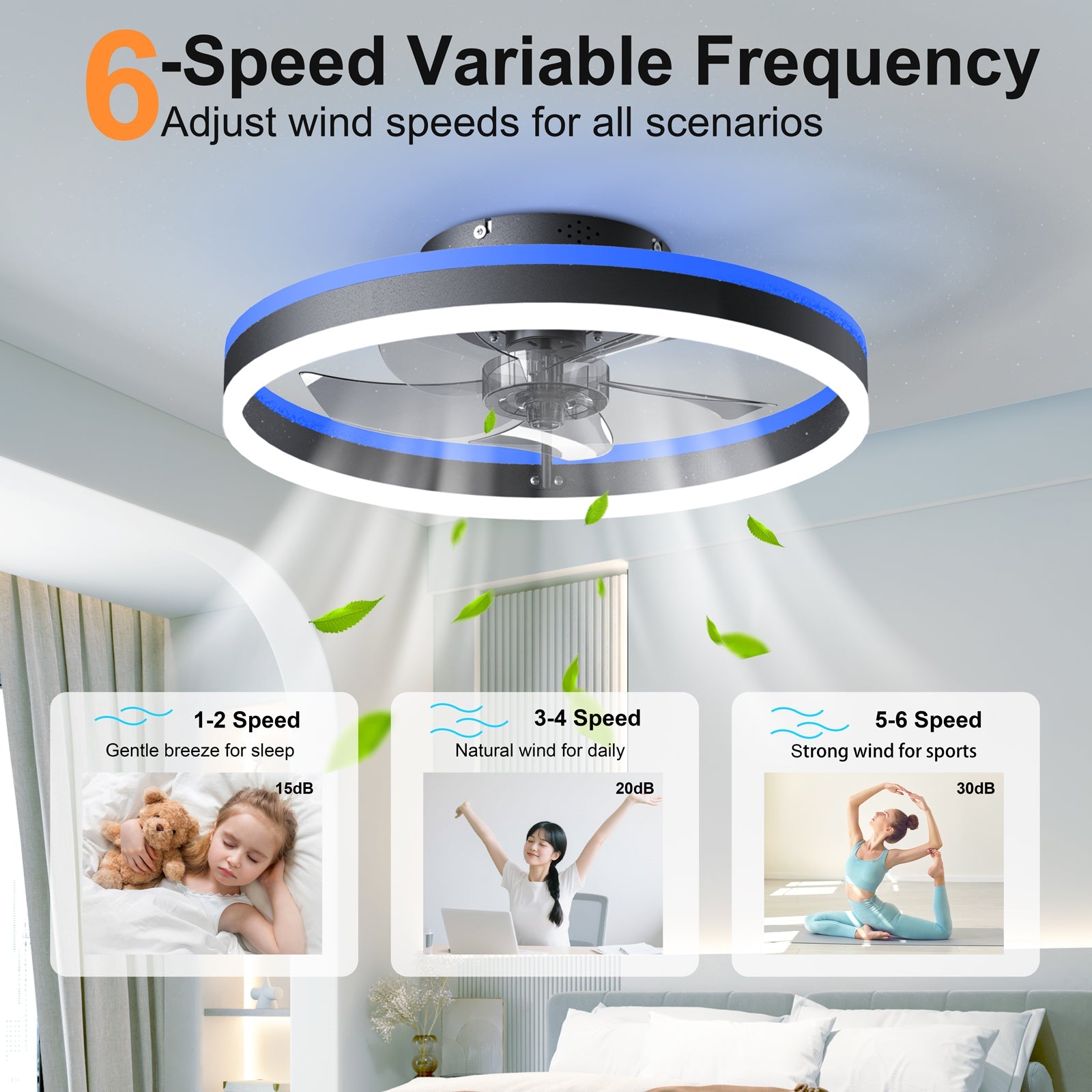 19.7" RGB Flush Mount Ceiling Fan with Light for Bedroom by HouseOfZazla