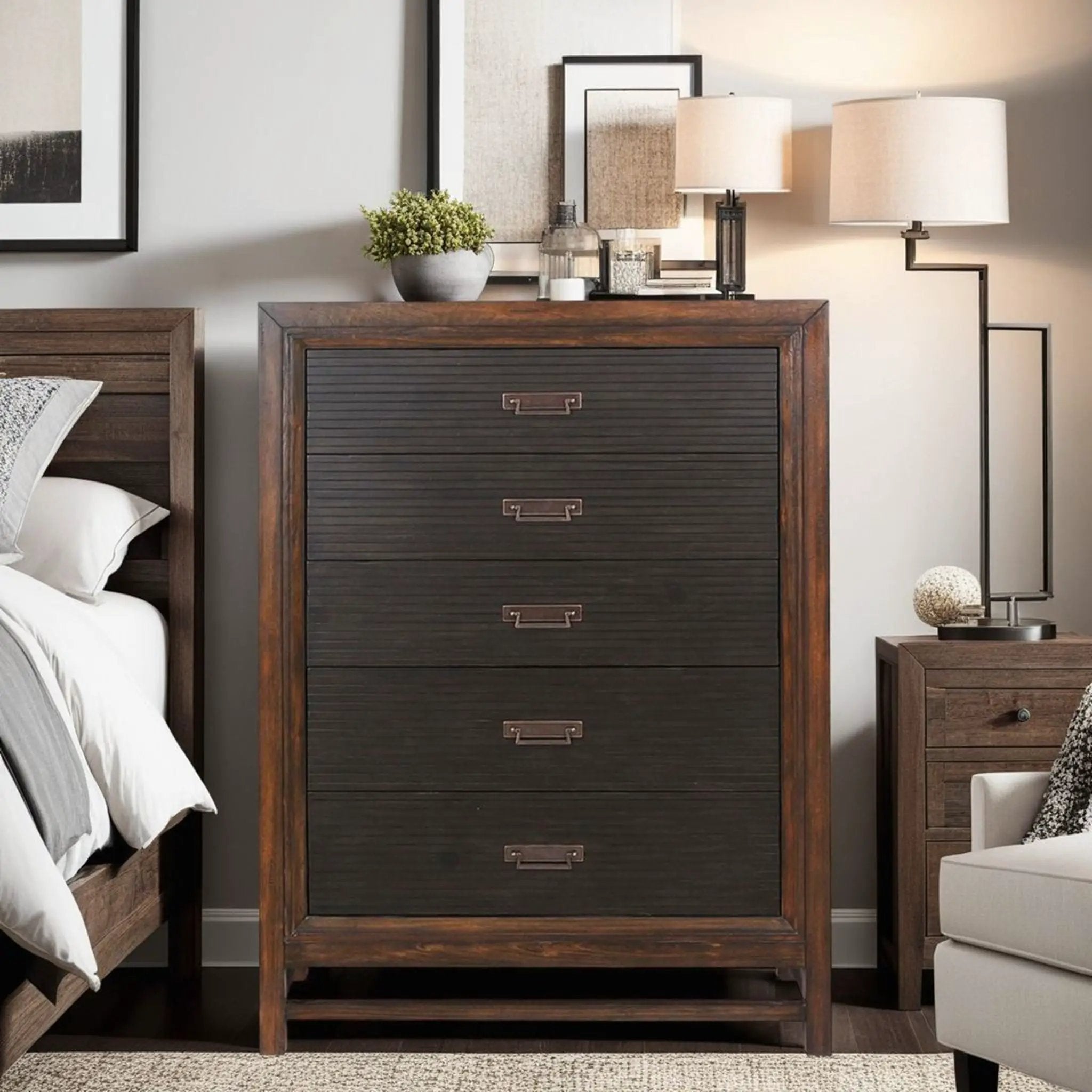 5 Drawer Chest, 2 Tone - Brown by Unique Piece Furniture
